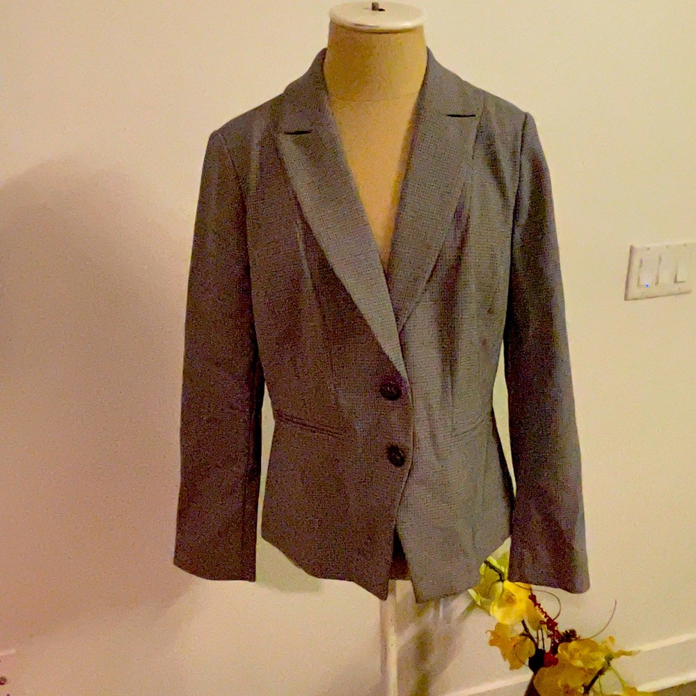 White House Black Market Gray/Black Plaid Blazer SZ 12P